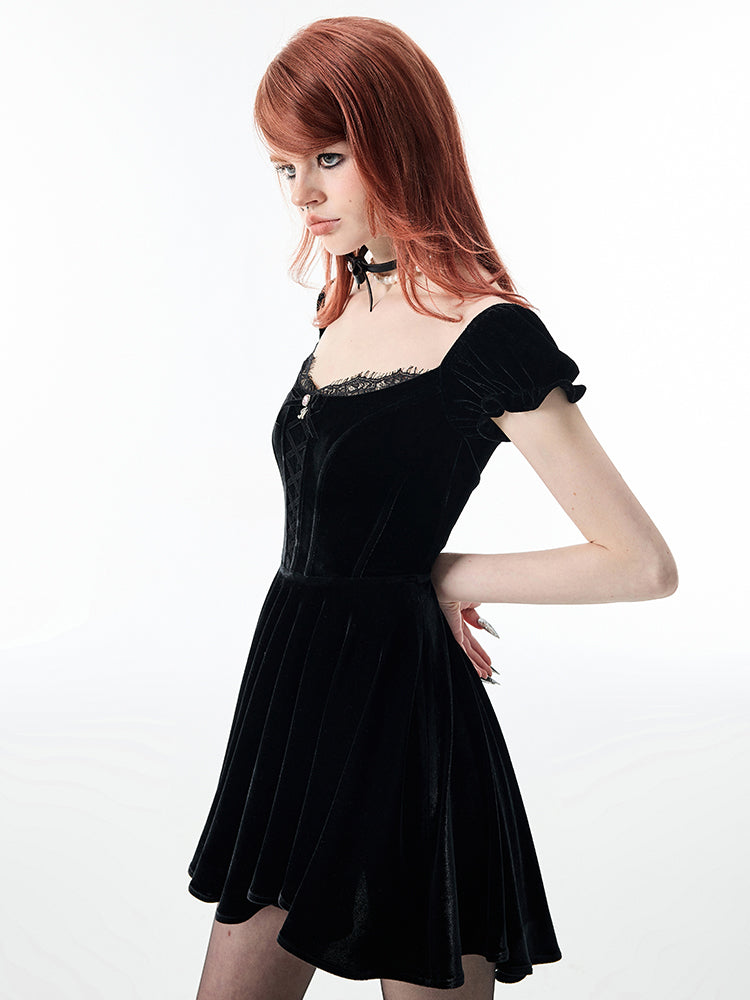 Low Neck Bubble Sleeved Dress
