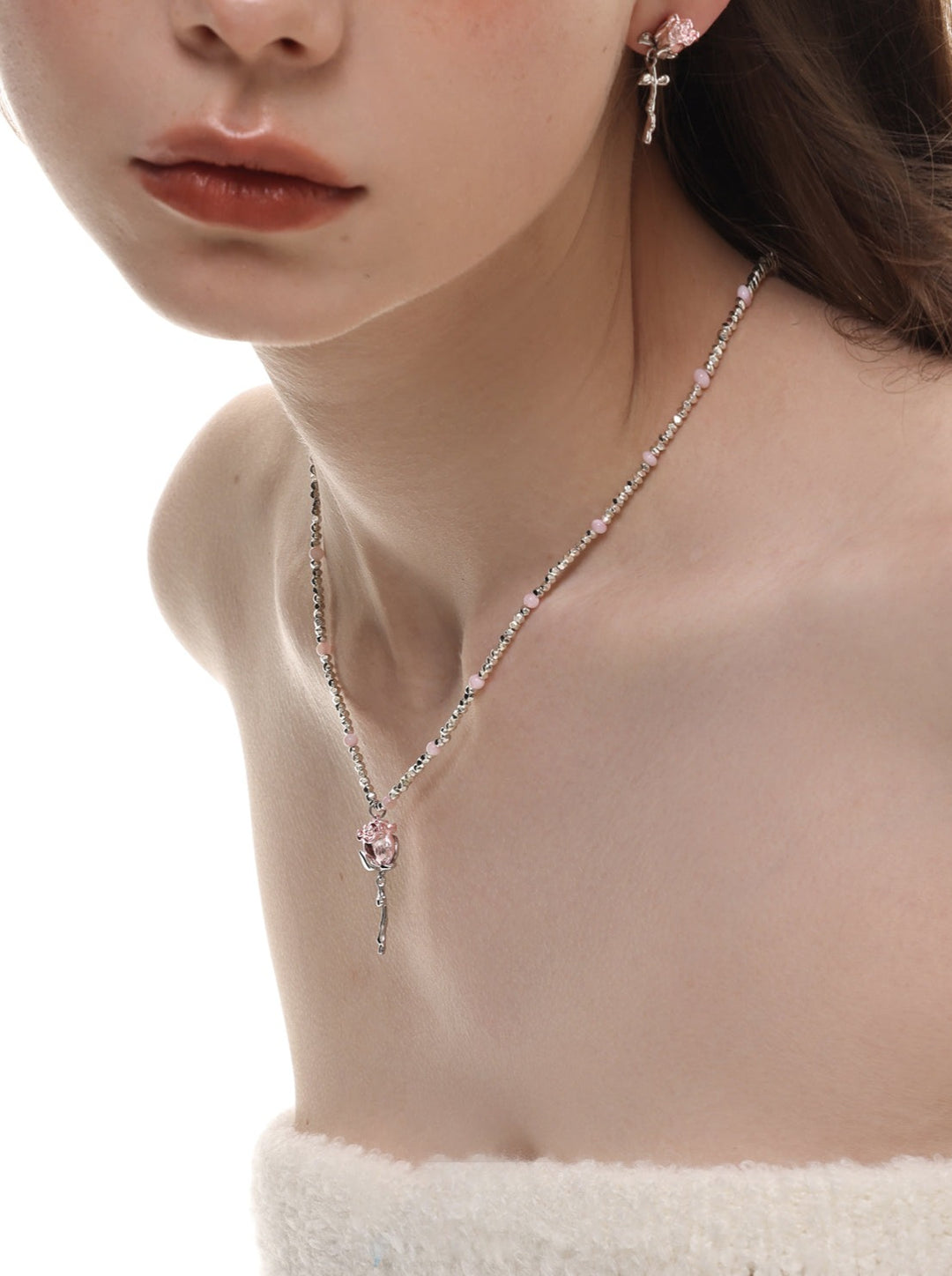 Spring And Summer Bead Color Matching Necklace Collarbone Chain For Women